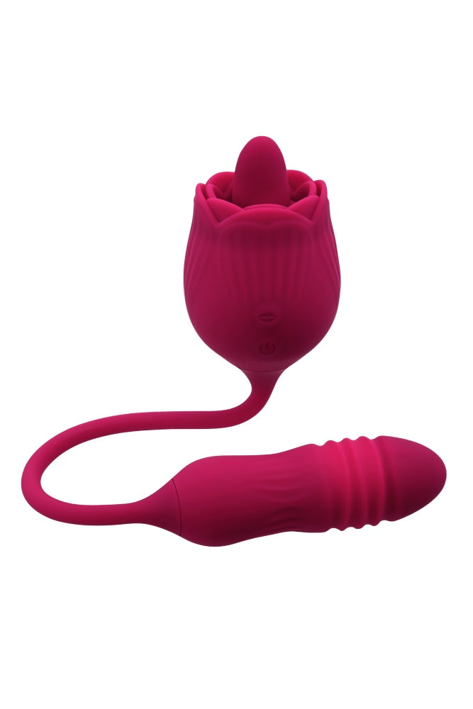 Evolved - Wild Rose Thrusting Bullet with Flicking Tongue Vibrator - Red - Stag Shop