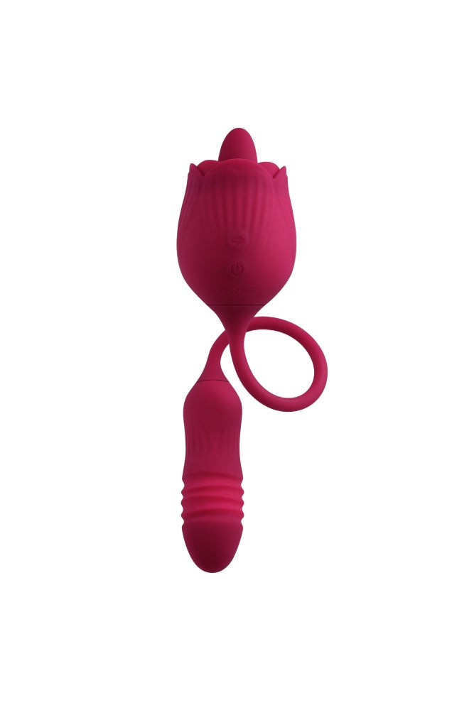 Evolved - Wild Rose Thrusting Bullet with Flicking Tongue Vibrator - Red - Stag Shop