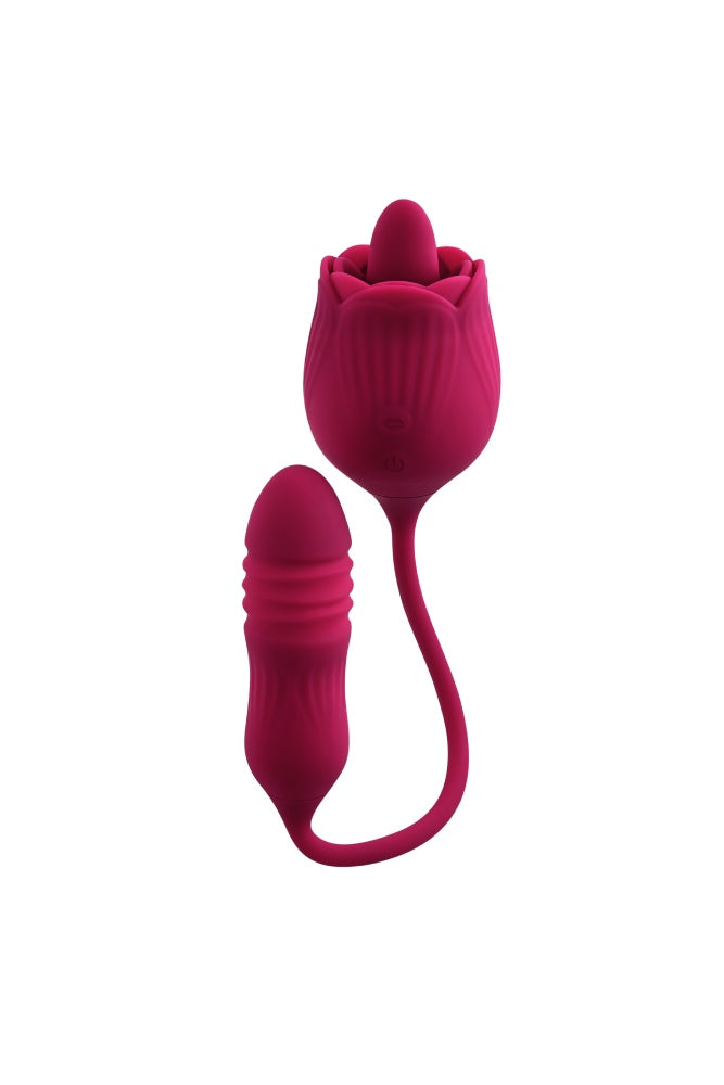 Evolved - Wild Rose Thrusting Bullet with Flicking Tongue Vibrator - Red - Stag Shop
