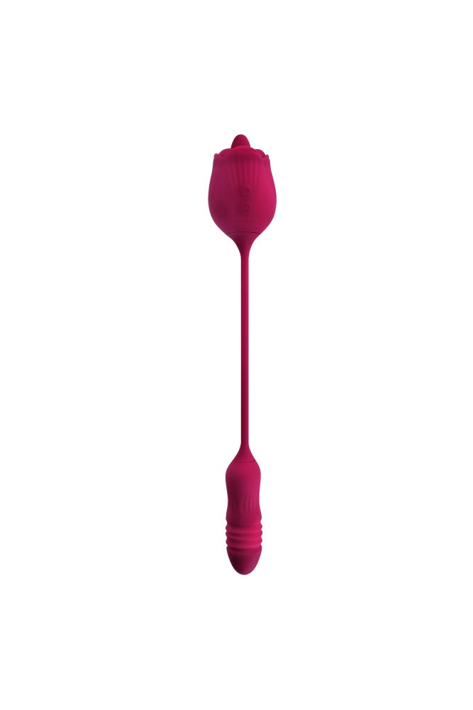 Evolved - Wild Rose Thrusting Bullet with Flicking Tongue Vibrator - Red - Stag Shop