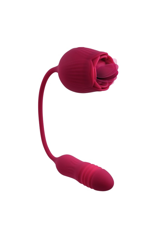 Evolved - Wild Rose Thrusting Bullet with Flicking Tongue Vibrator - Red - Stag Shop