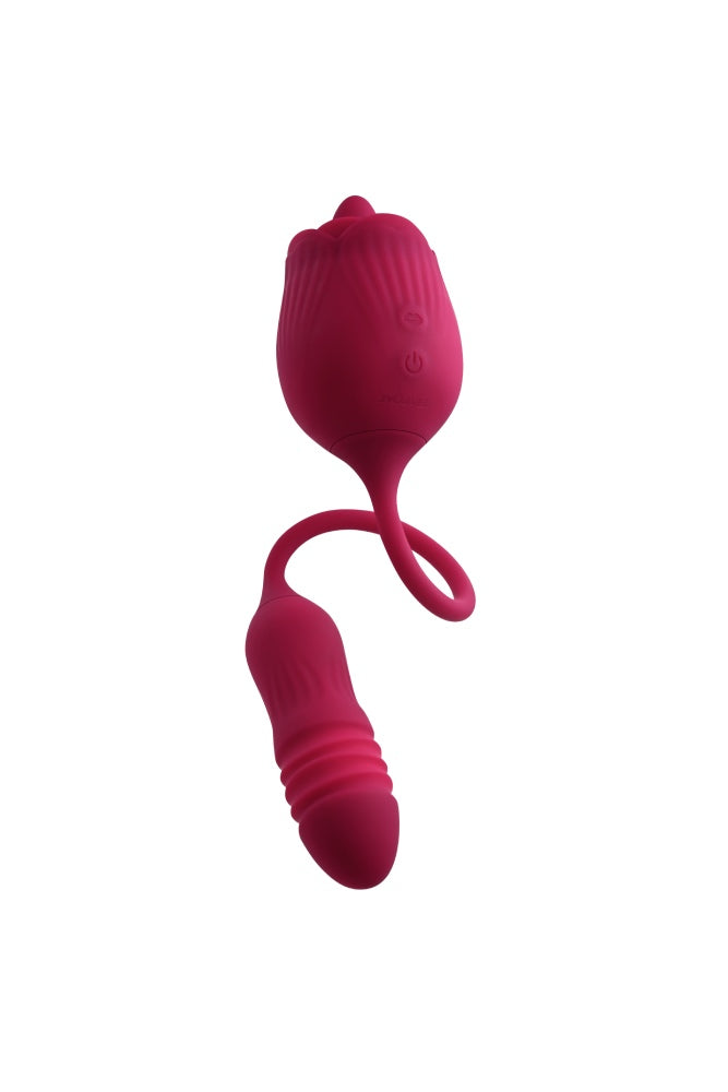 Evolved - Wild Rose Thrusting Bullet with Flicking Tongue Vibrator - Red - Stag Shop