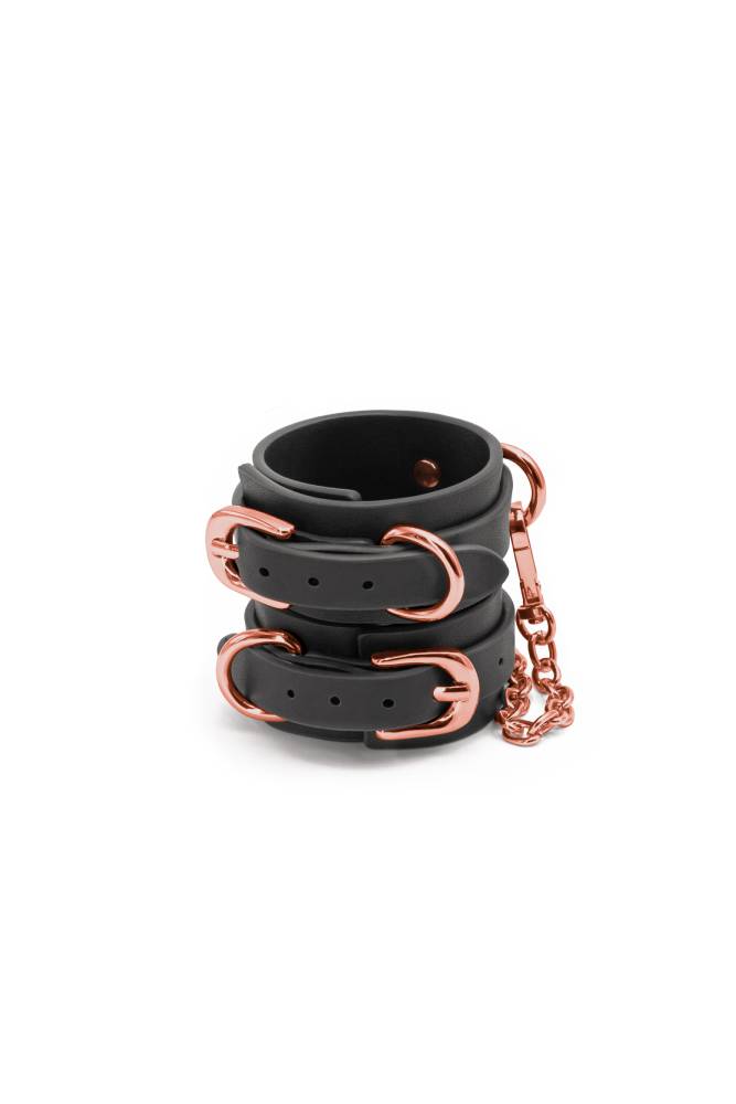 NS Novelties - Bondage Couture - Wrist Cuffs - Black/Rose Gold - Stag Shop