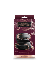 NS Novelties - Bondage Couture - Wrist Cuffs - Black/Rose Gold - Stag Shop