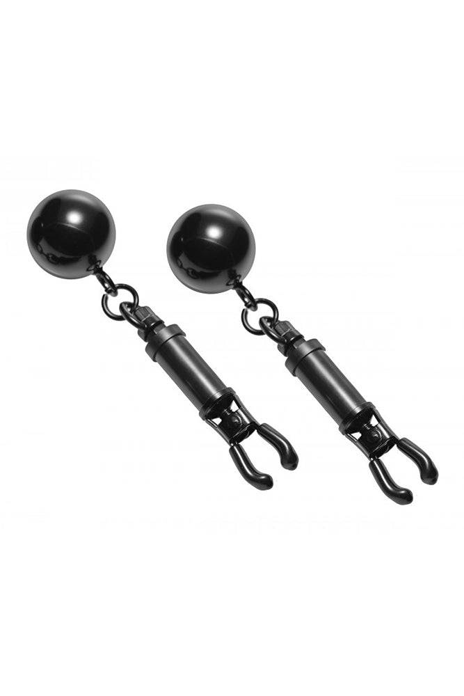 XR Brands - Master Series - Black Bomber Nipple Clamps with Ball Weights - Stag Shop