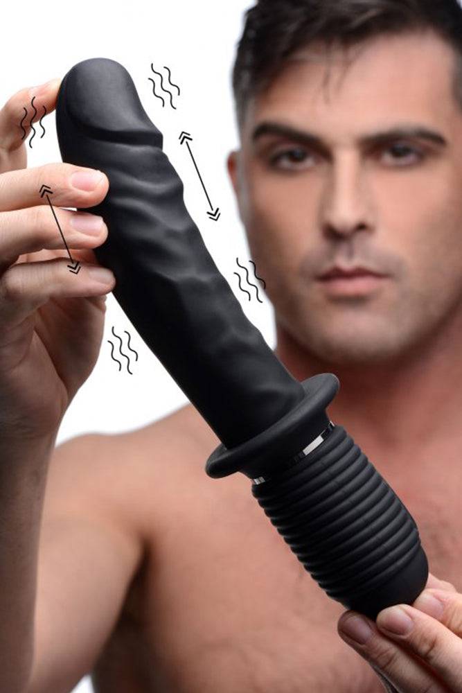 XR Brands - Master Series - Power Pounder Vibrating and Thrusting Silicone Dildo - Black - Stag Shop