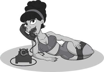 A cartoon of a woman wearing lingerie talking on a telephone